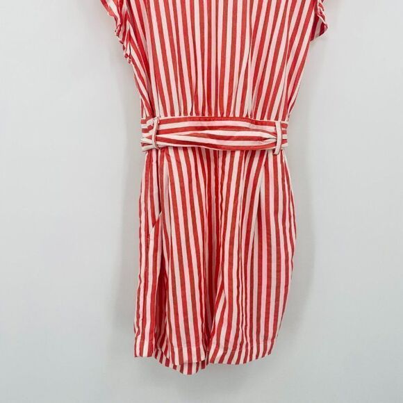 LOFT Size 2 Red & White Striped Ruffle Sleeve Belted Romper - Picture 5 of 12